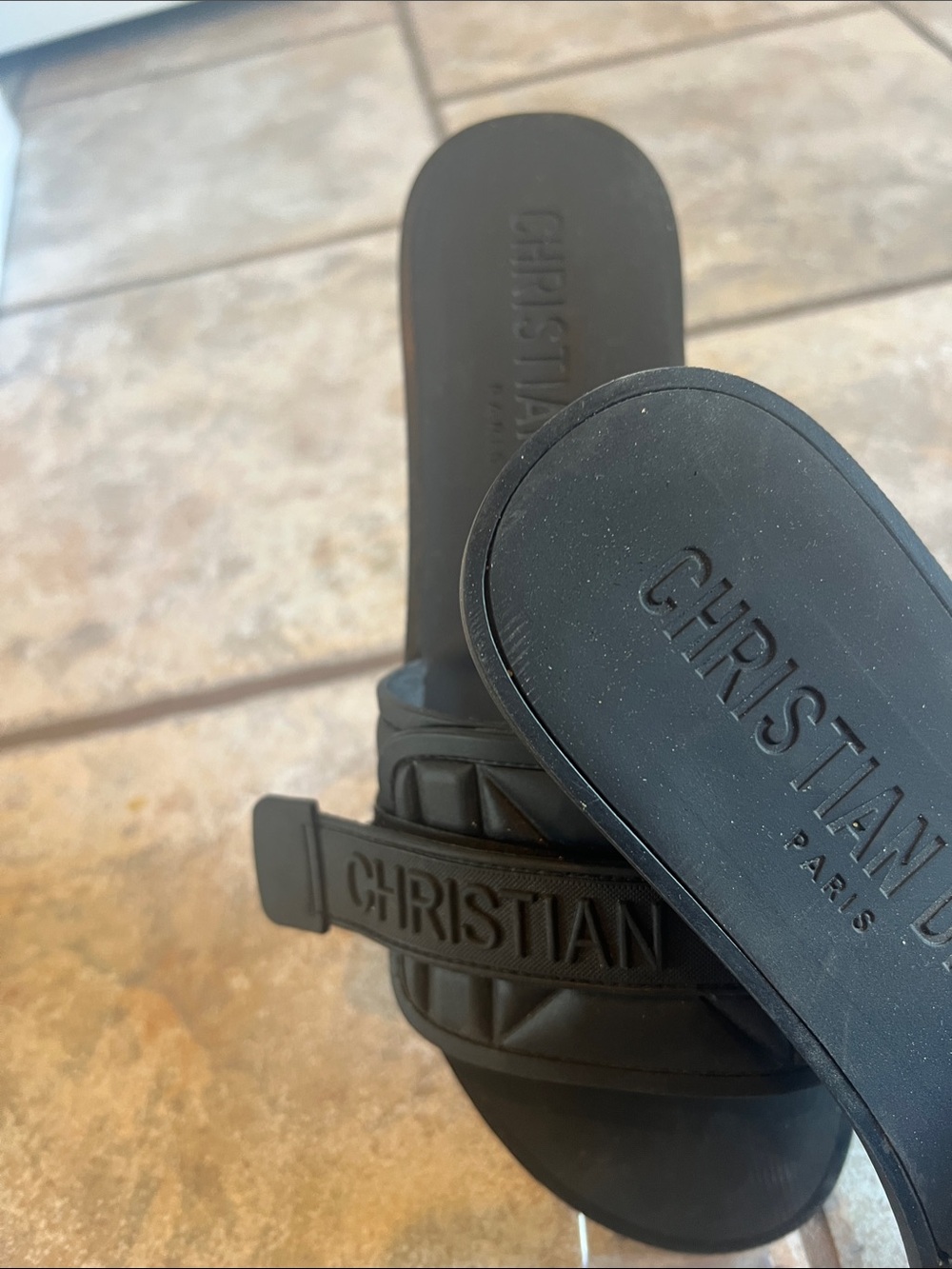 Amazon Black Rubber Slide Sandals with Embossed and adjustable Strap